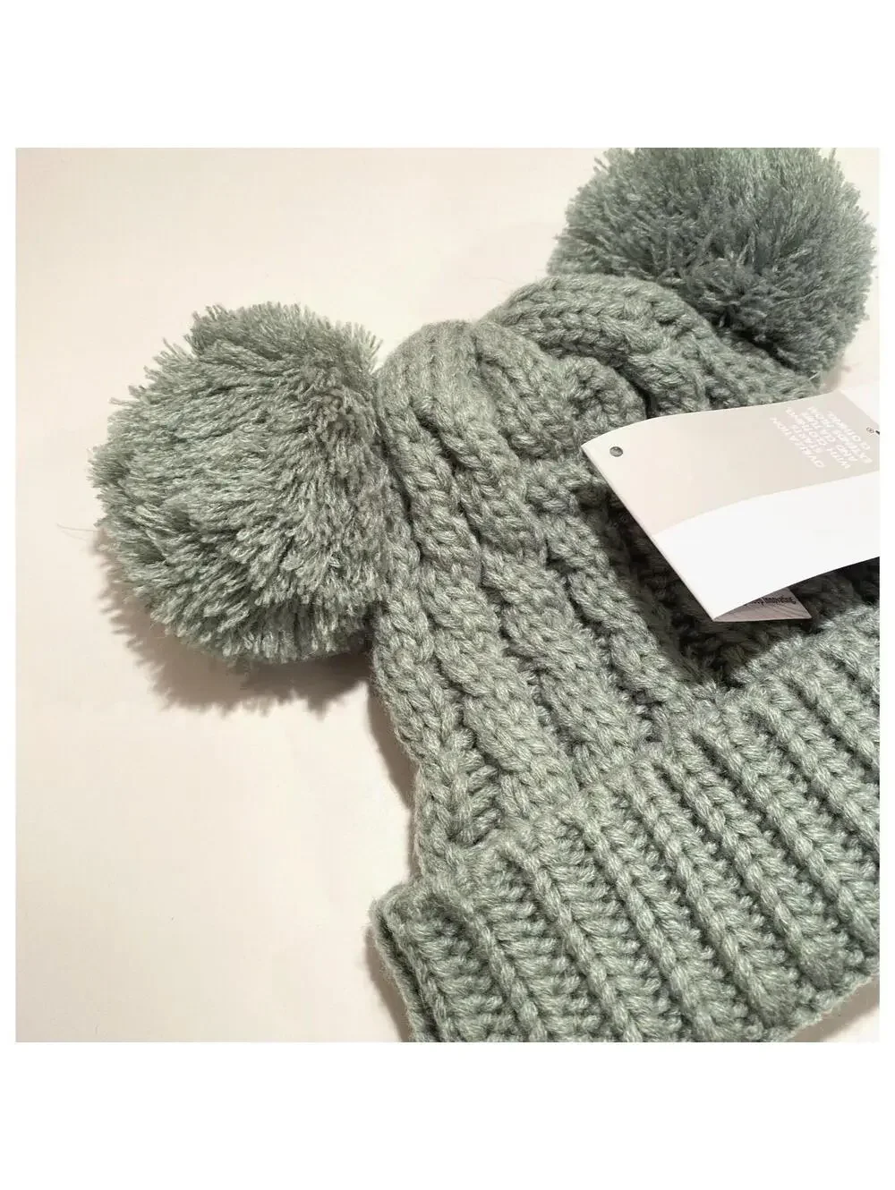 Kids Winter Hat Grey w Pom Pom Ears Cute Thick Warm Knitted Winter Beanie NEW